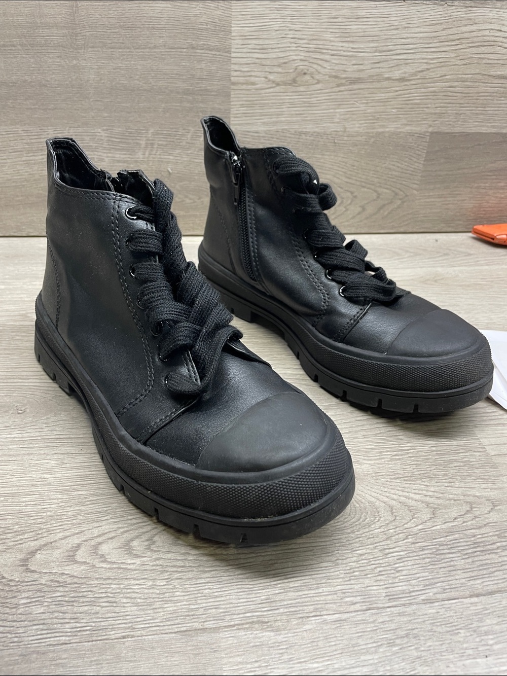 Women's Black Lace-Up Platform Ankle Booties #1095